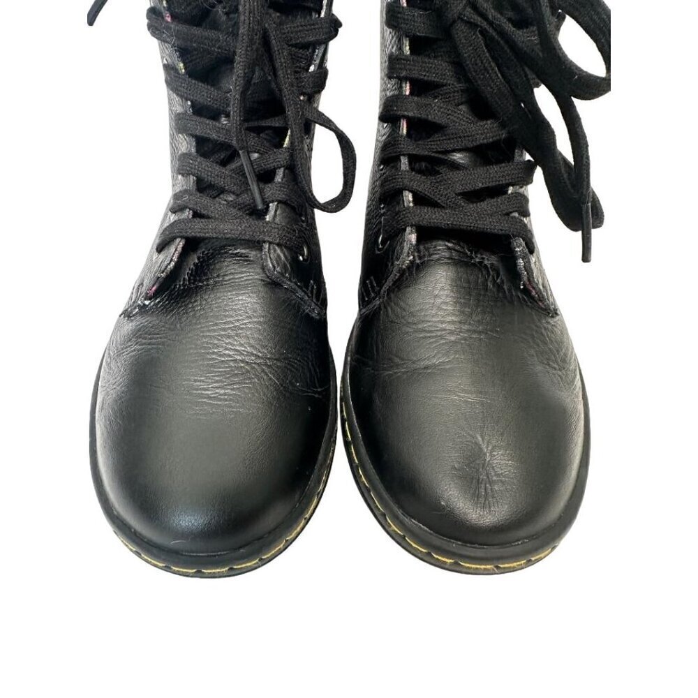 Dr. Martens Stratford Black Fold Over Floral Lined Leather Combat Boots US 7 - Picture 4 of 15